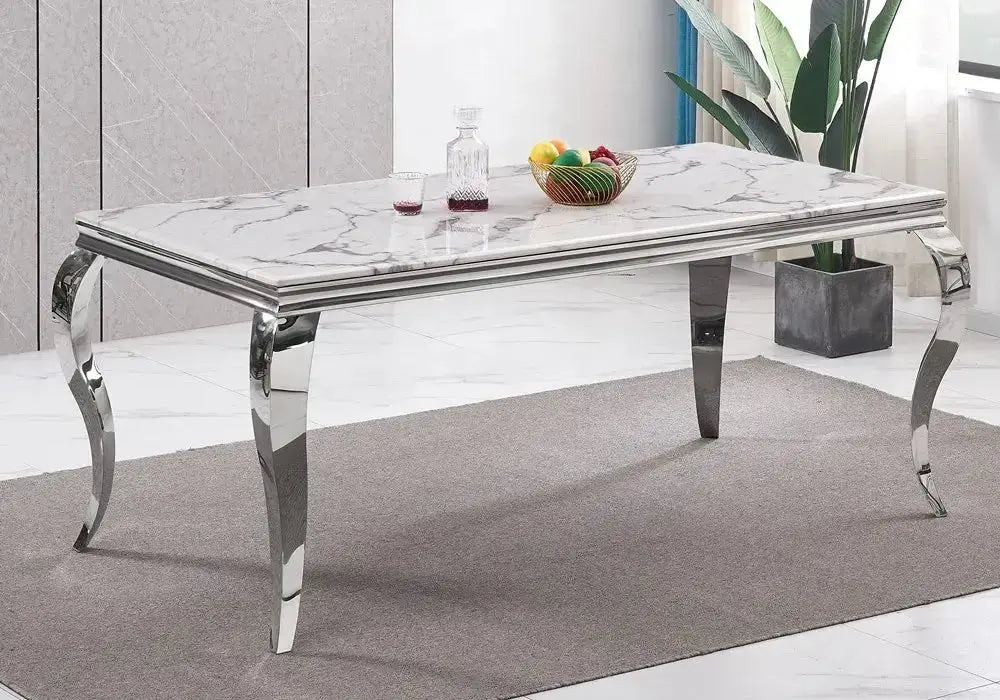 Table à manger argente marbre blanc NEO Swedzo-Meuble