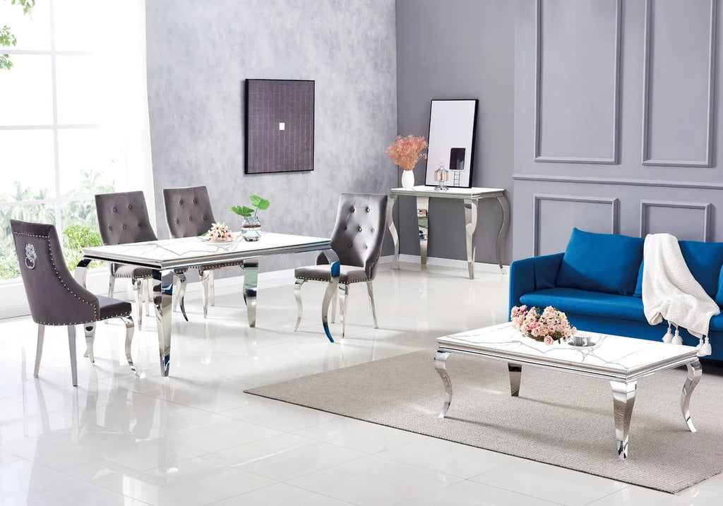 Table à manger argente marbre blanc NEO