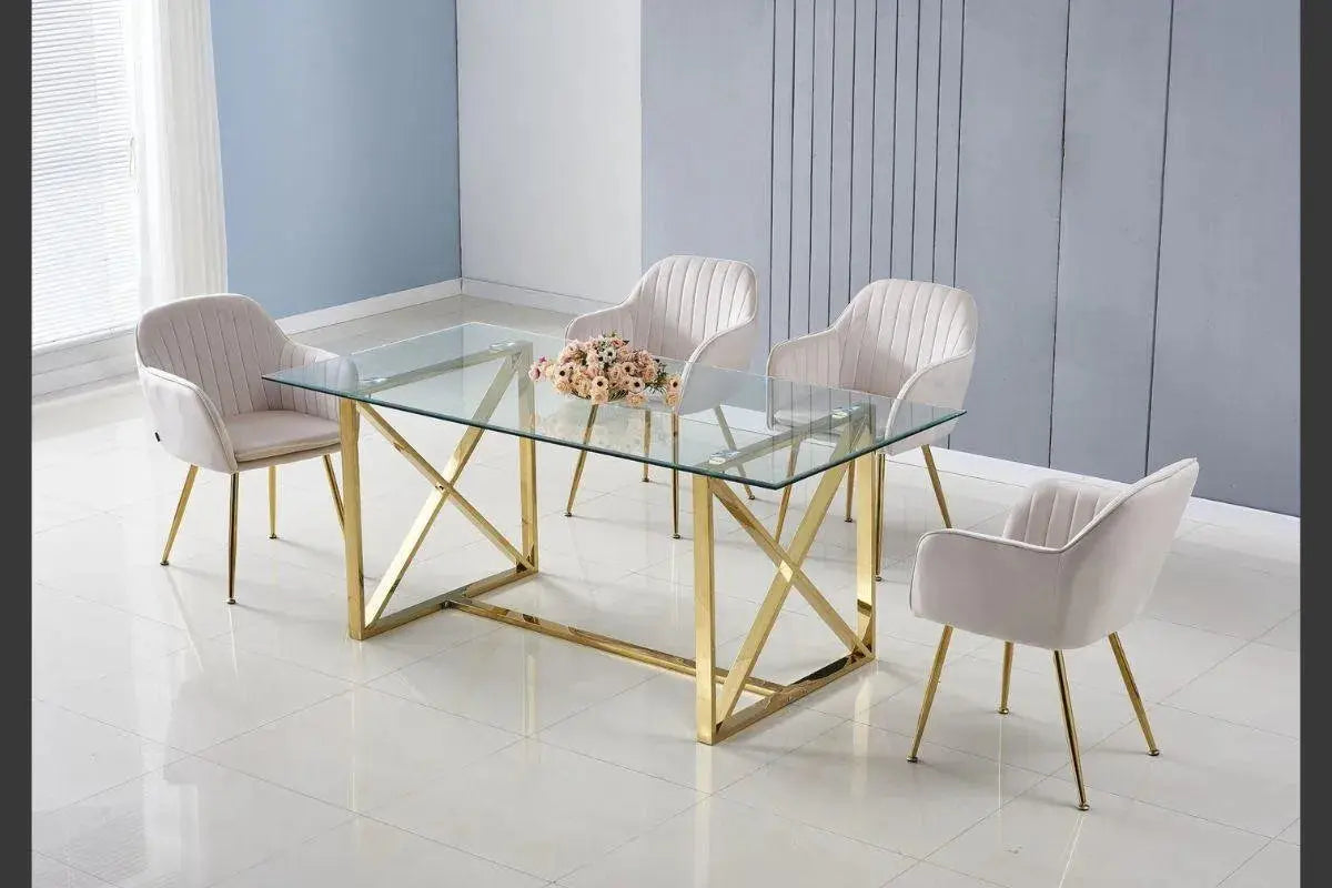 Table repas dorée verre ZEPHYR Swedzo-Meuble