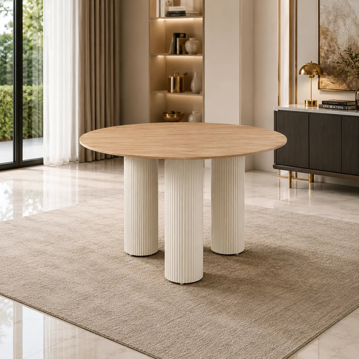Table À MANGER ANAIS avec PIEDS EN MÉTAL BEIGE 120 CM