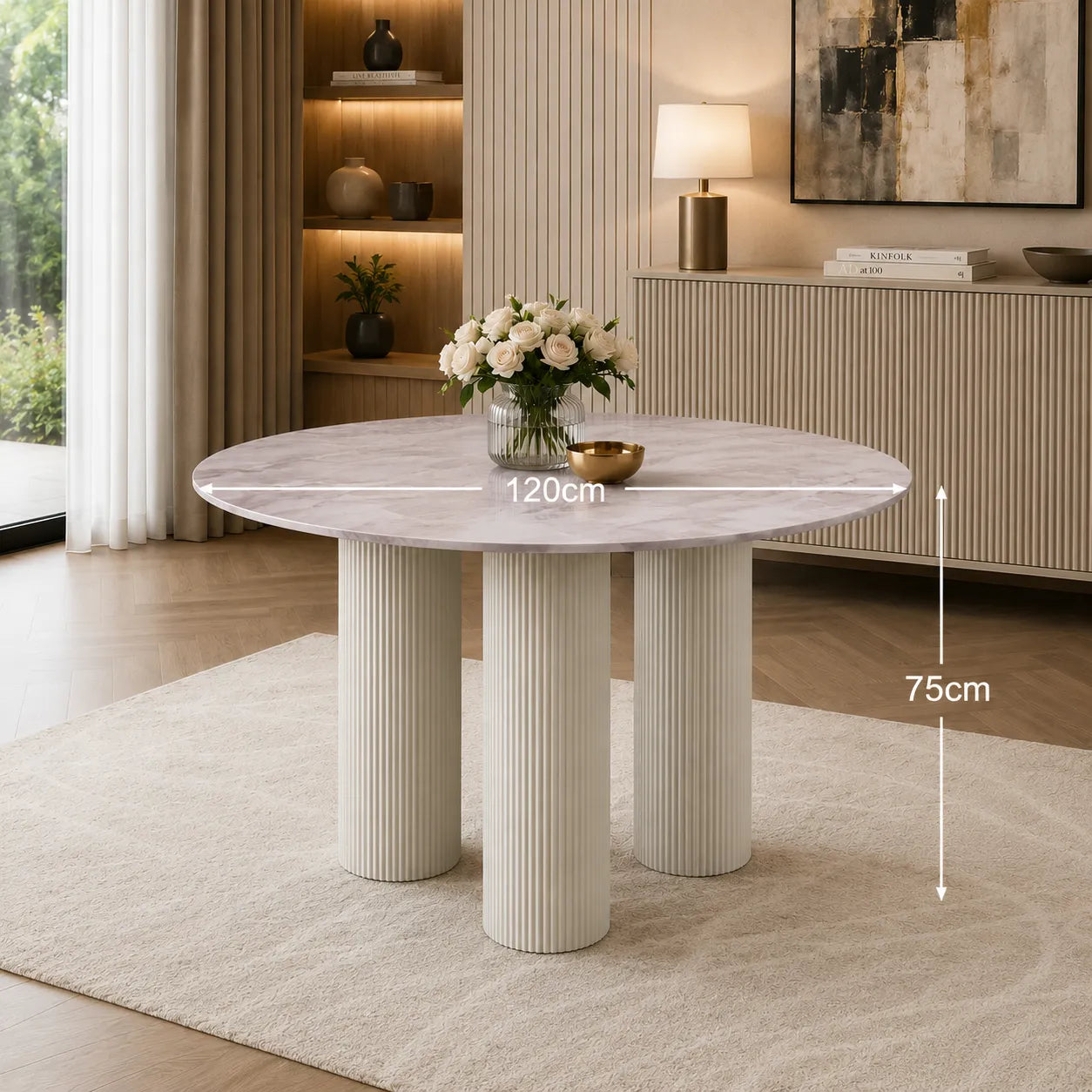 Table À MANGER ANAIS avec PIEDS EN MÉTAL BEIGE 120 CM