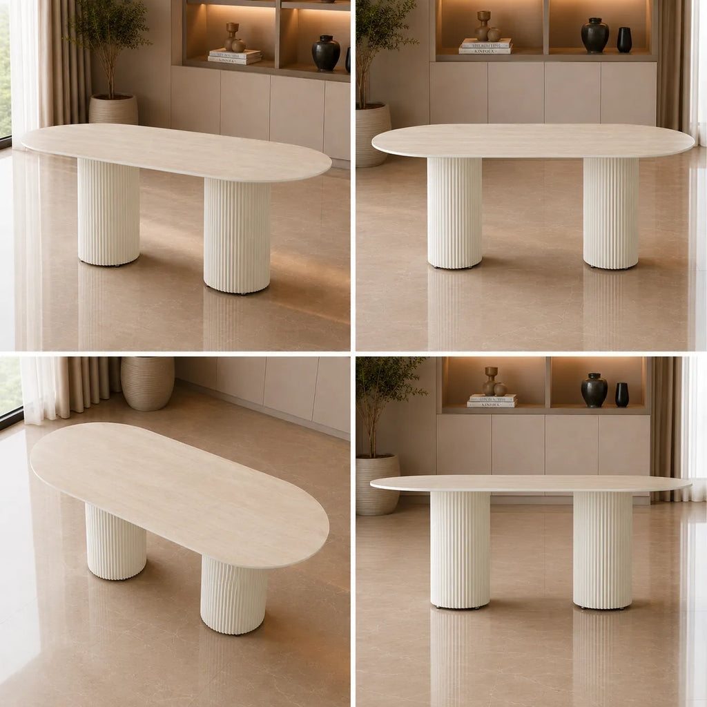 Table A MANGER KEYSHA BEIGE CERAMIQUE TRAVERTIN