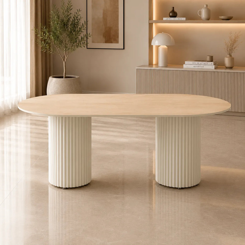 Table A MANGER KEYSHA BEIGE CERAMIQUE TRAVERTIN