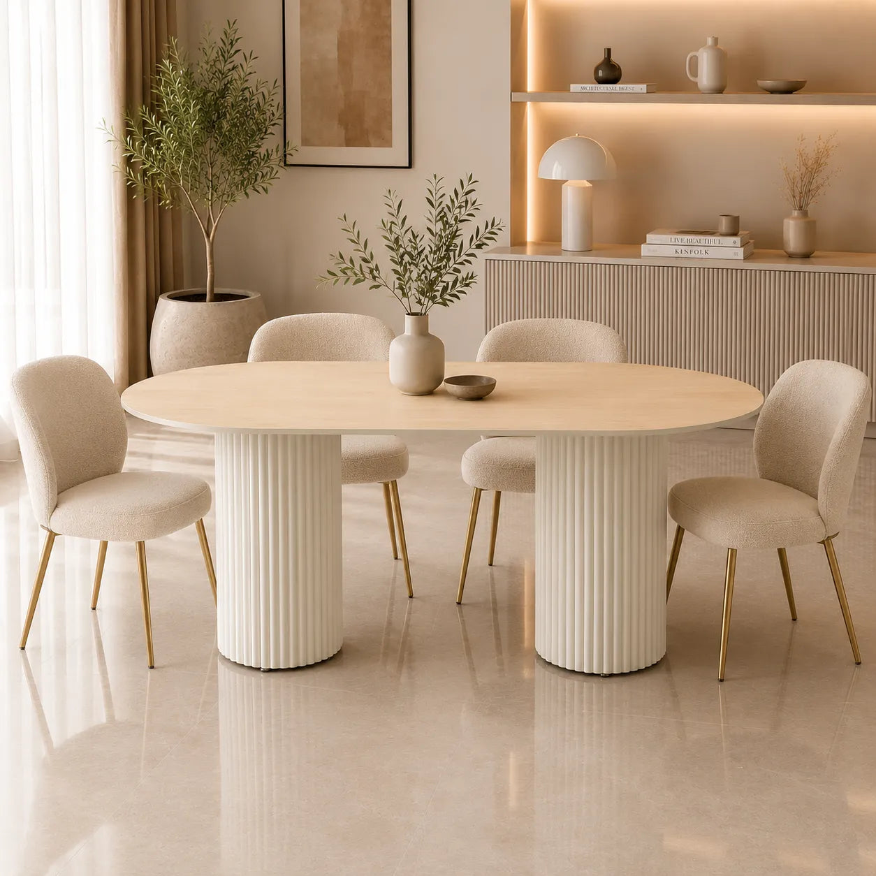 Table A MANGER KEYSHA BEIGE CERAMIQUE TRAVERTIN