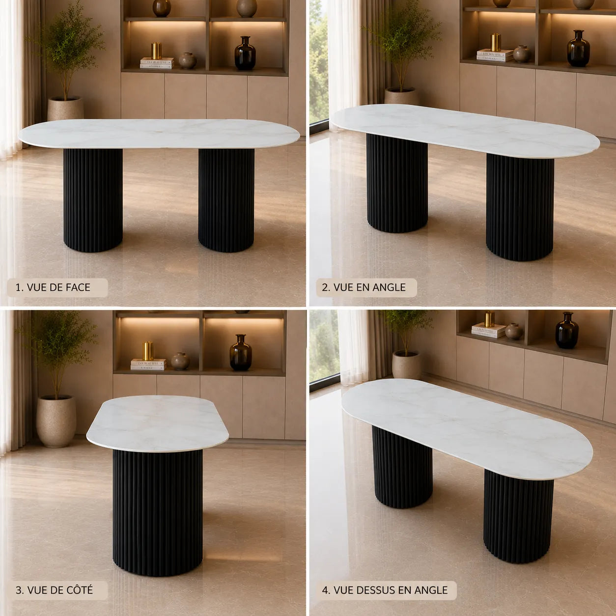 Table A MANGER KEYSHA METAL NOIR CERAMIQUE MOKA 180x90cm