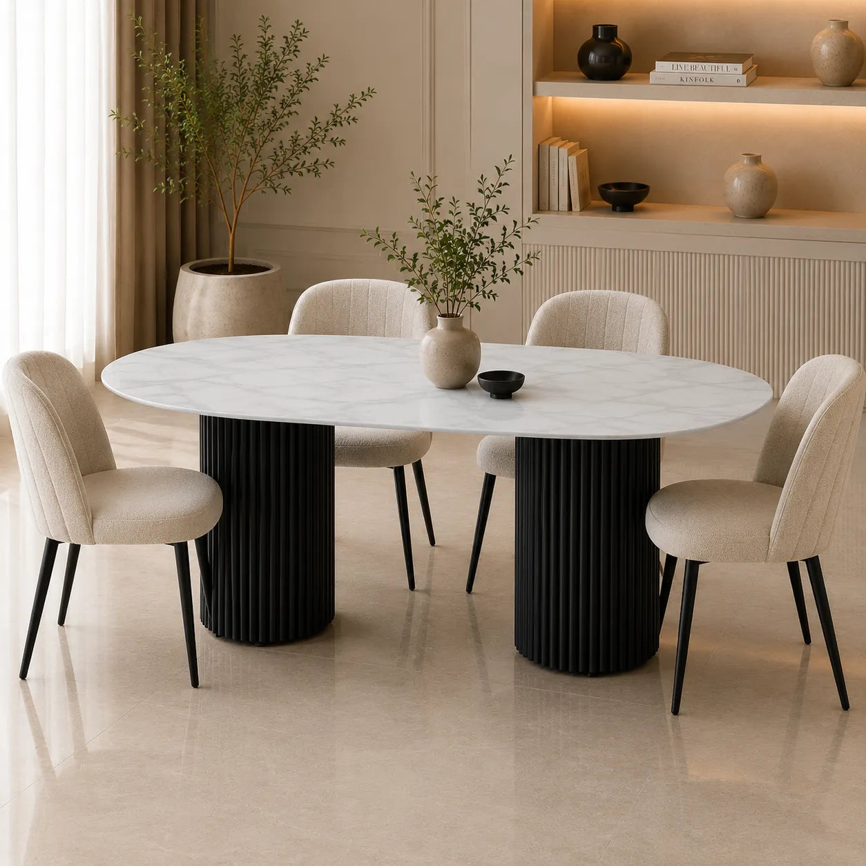 Table A MANGER KEYSHA METAL NOIR CERAMIQUE MOKA 180x90cm