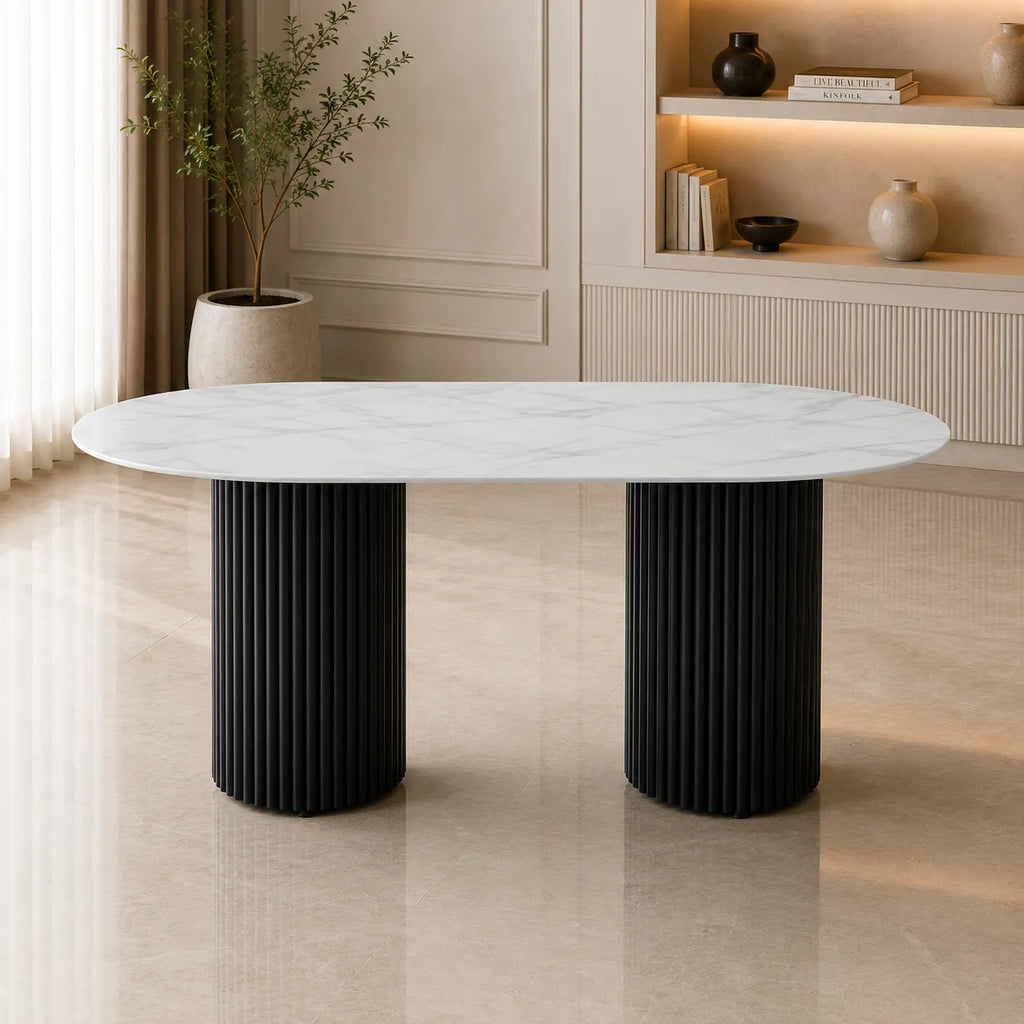 Table A MANGER KEYSHA METAL NOIR CERAMIQUE MOKA 180x90cm