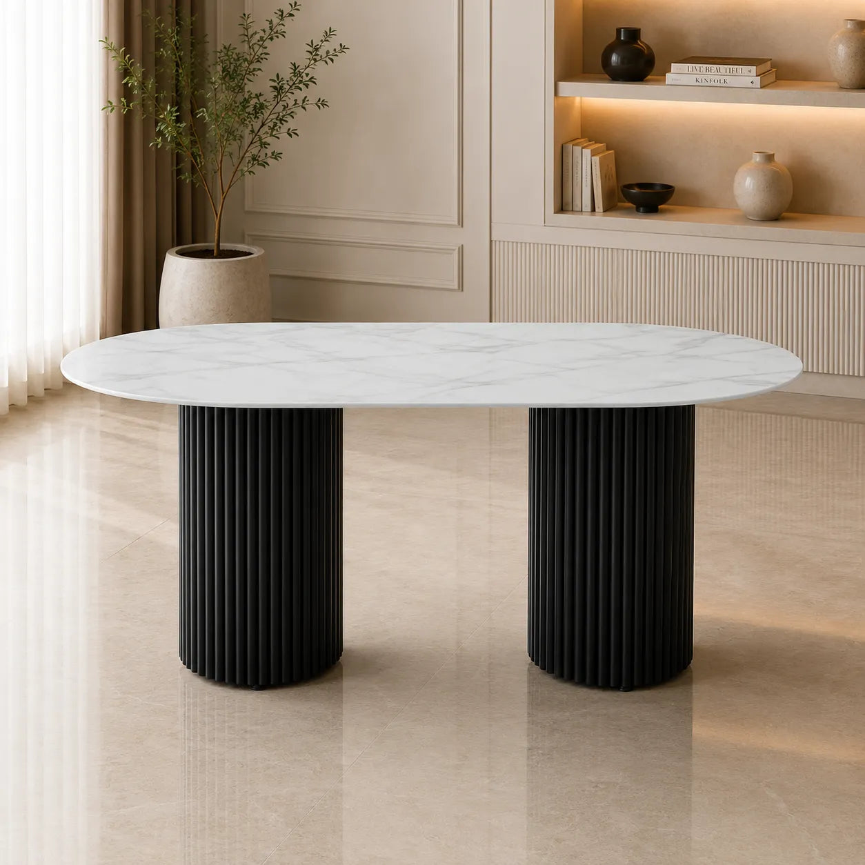 Table A MANGER KEYSHA METAL NOIR CERAMIQUE MOKA 180x90cm