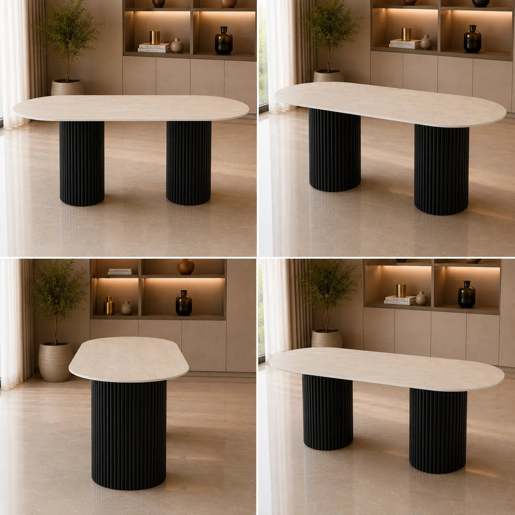 Table A MANGER KEYSHA METAL NOIR CERAMIQUE TRAVERTIN