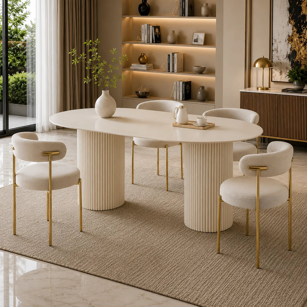 Table A MANGER KEYSHA PIED TRAVERTIN PLATEAU CERAMIQUE TRAVERTIN BRILLANT