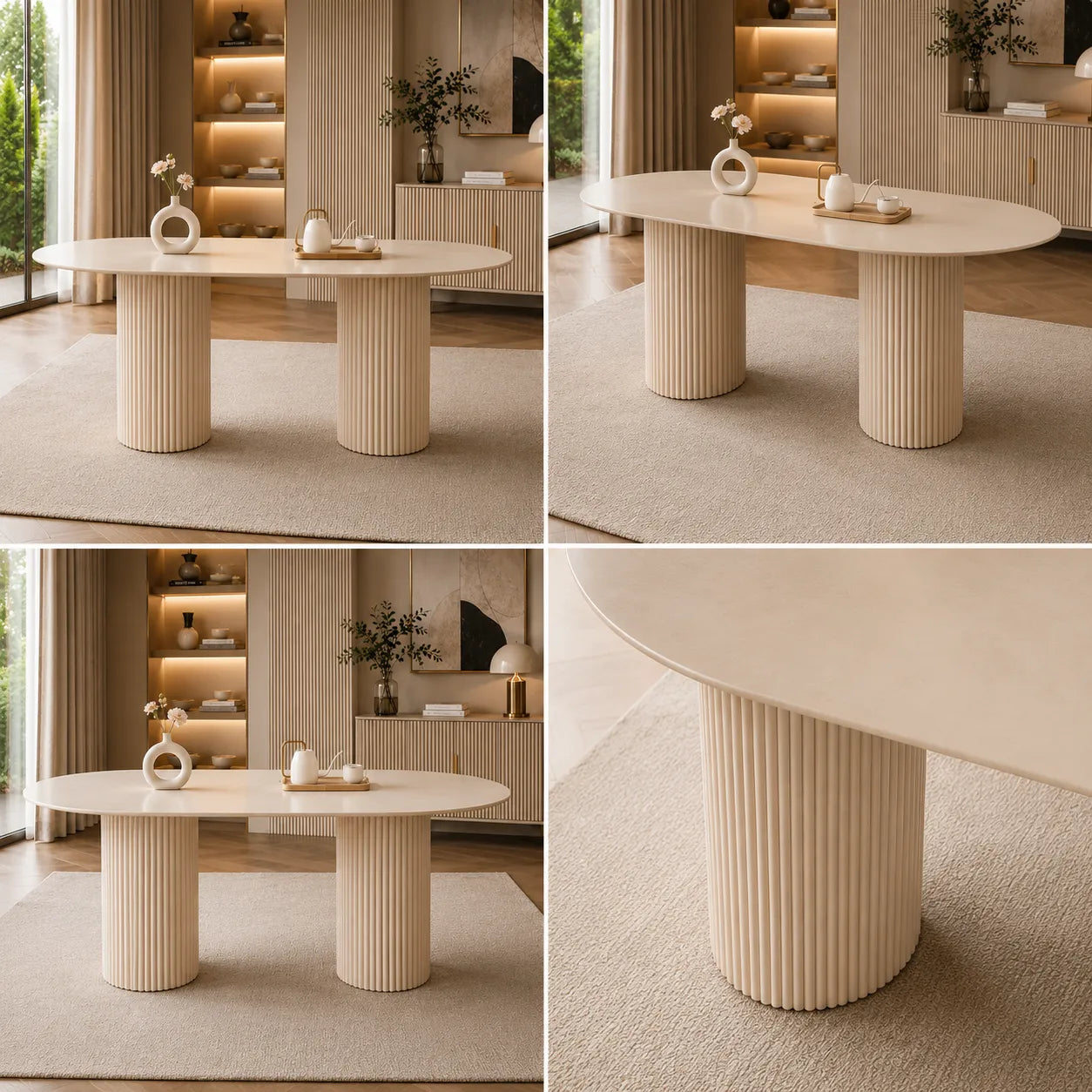 Table A MANGER KEYSHA PIED TRAVERTIN PLATEAU CERAMIQUE TRAVERTIN BRILLANT
