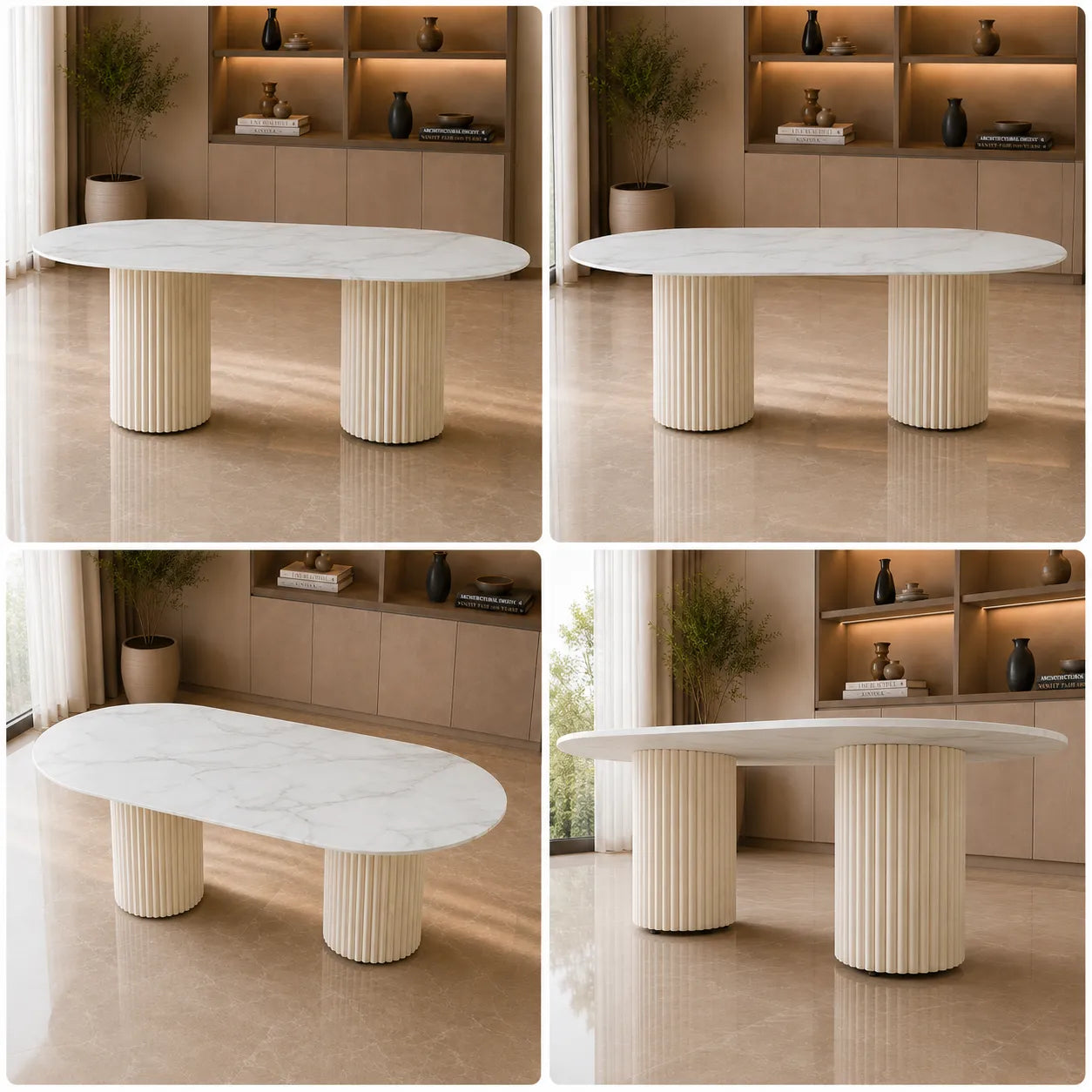 Table A MANGER KEYSHA TRAVERTIN CERAMIQUE MOKA 180x90cm