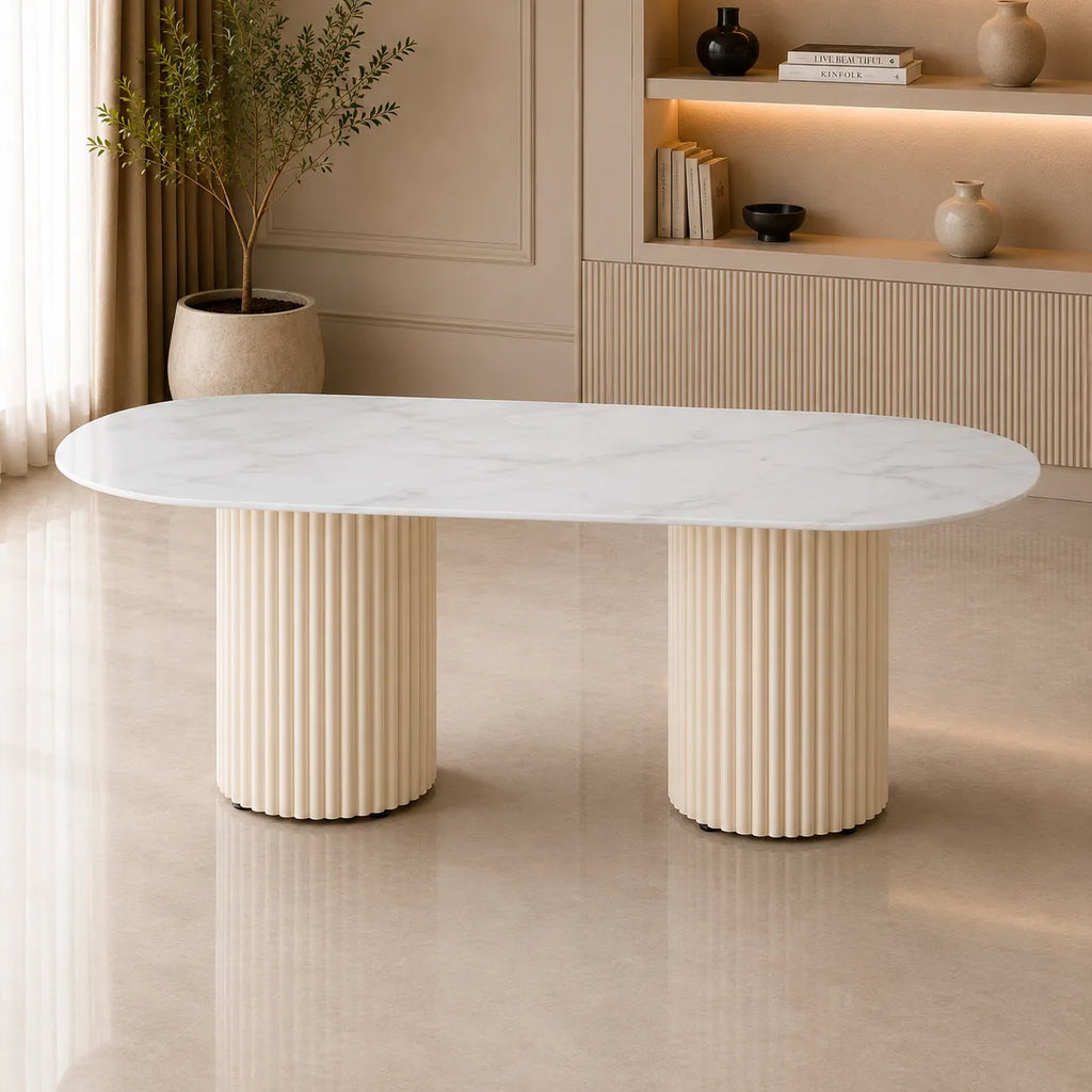 Table A MANGER KEYSHA TRAVERTIN CERAMIQUE MOKA 180x90cm