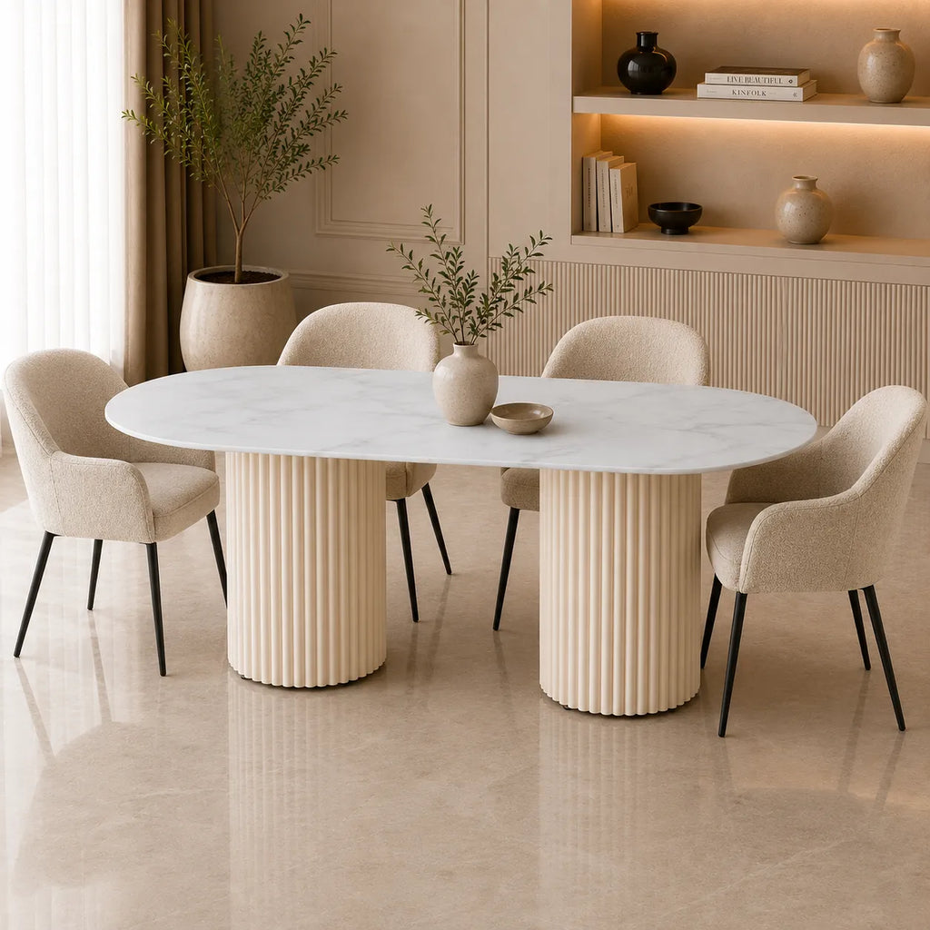 Table A MANGER KEYSHA TRAVERTIN CERAMIQUE MOKA 180x90cm