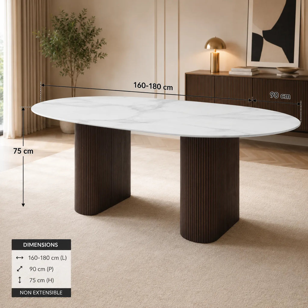 Table A MANGER ROXY PIED METAL EFFET NOYER CERAMIQUE MARBRE BLANC