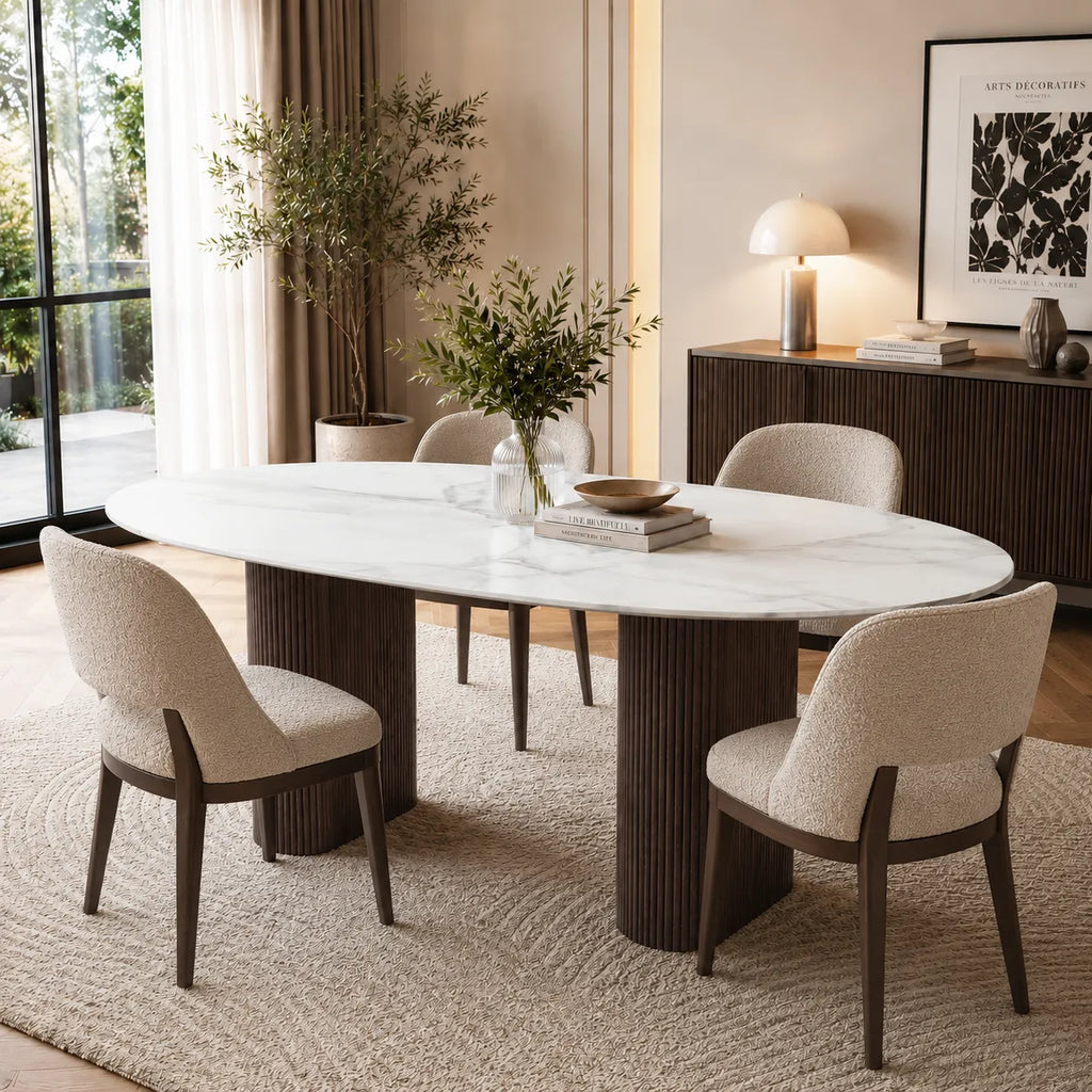 Table A MANGER ROXY PIED METAL EFFET NOYER CERAMIQUE MARBRE BLANC