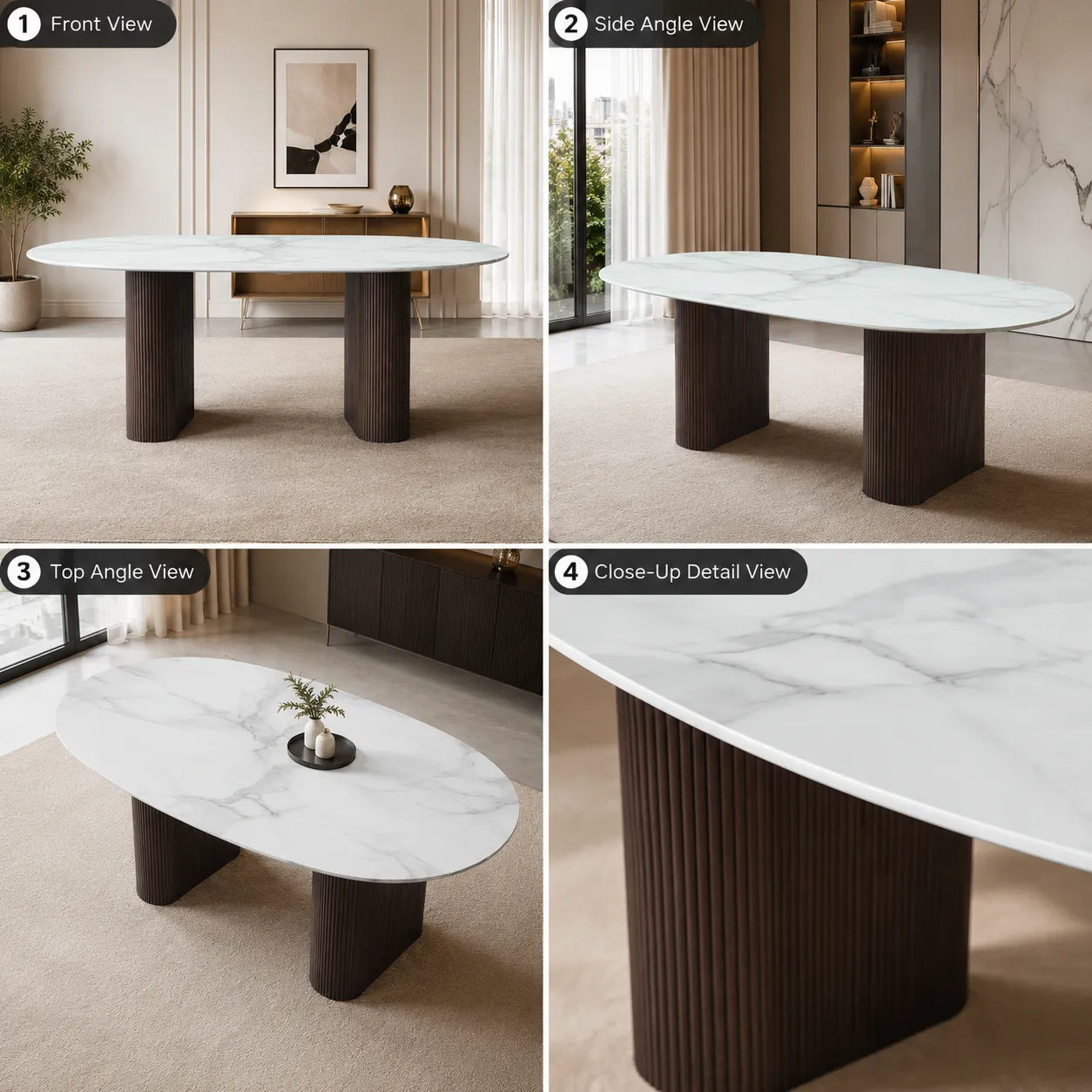 Table A MANGER ROXY PIED METAL EFFET NOYER CERAMIQUE MARBRE BLANC