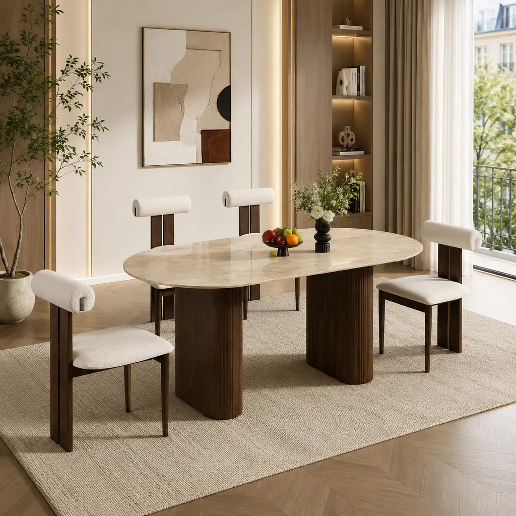 Table A MANGER ROXY PIED METAL EFFET NOYER CERAMIQUE TRAVERTIN MAT