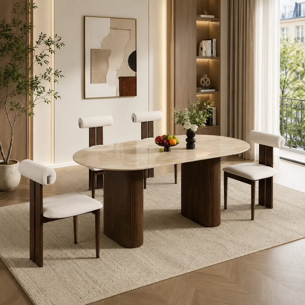 Table A MANGER ROXY PIED METAL EFFET NOYER CERAMIQUE TRAVERTIN MAT