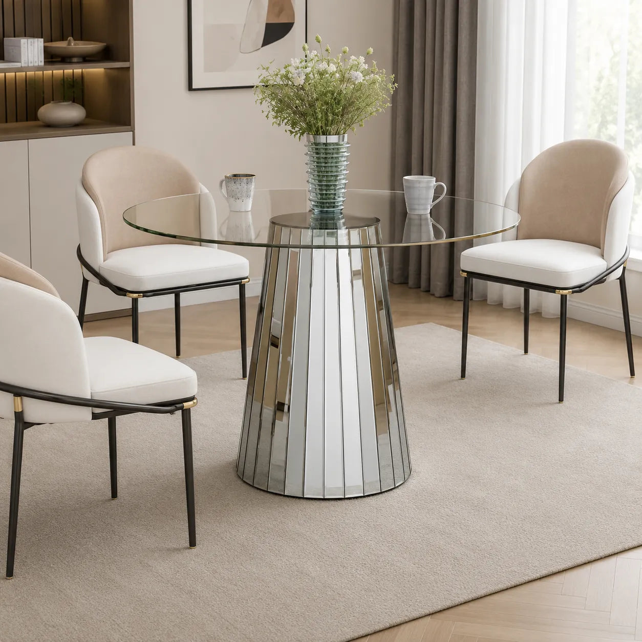 Table Disco 120x75cm Miroir Gris Plateau Transparent