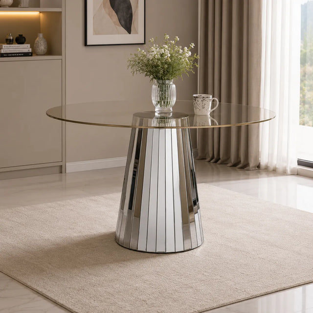 Table Disco 120x75cm Miroir Gris Plateau Transparent
