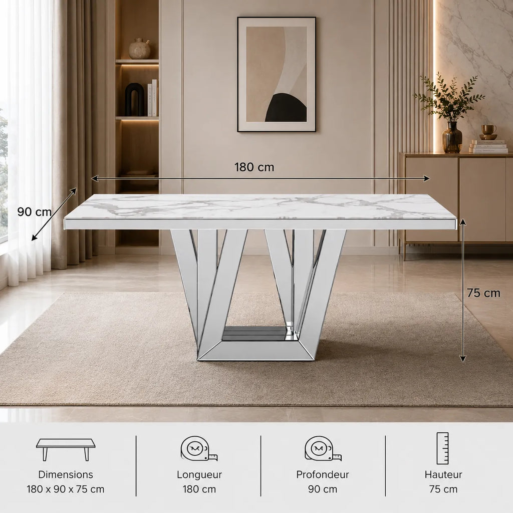 Table Elegance Marbre Blanc 180x190x75 CM