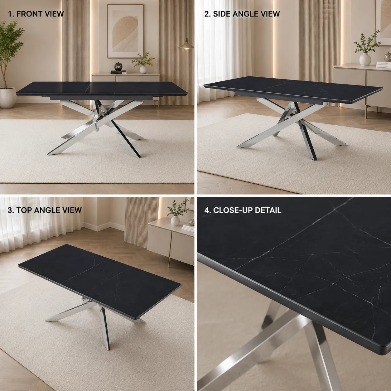 Table Extensible Agathe Pieds Chrome 160/200