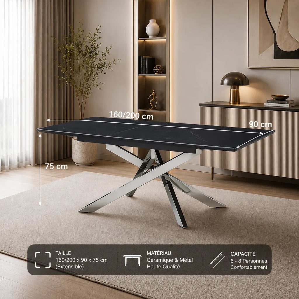 Table Extensible Agathe Pieds Chrome 160/200