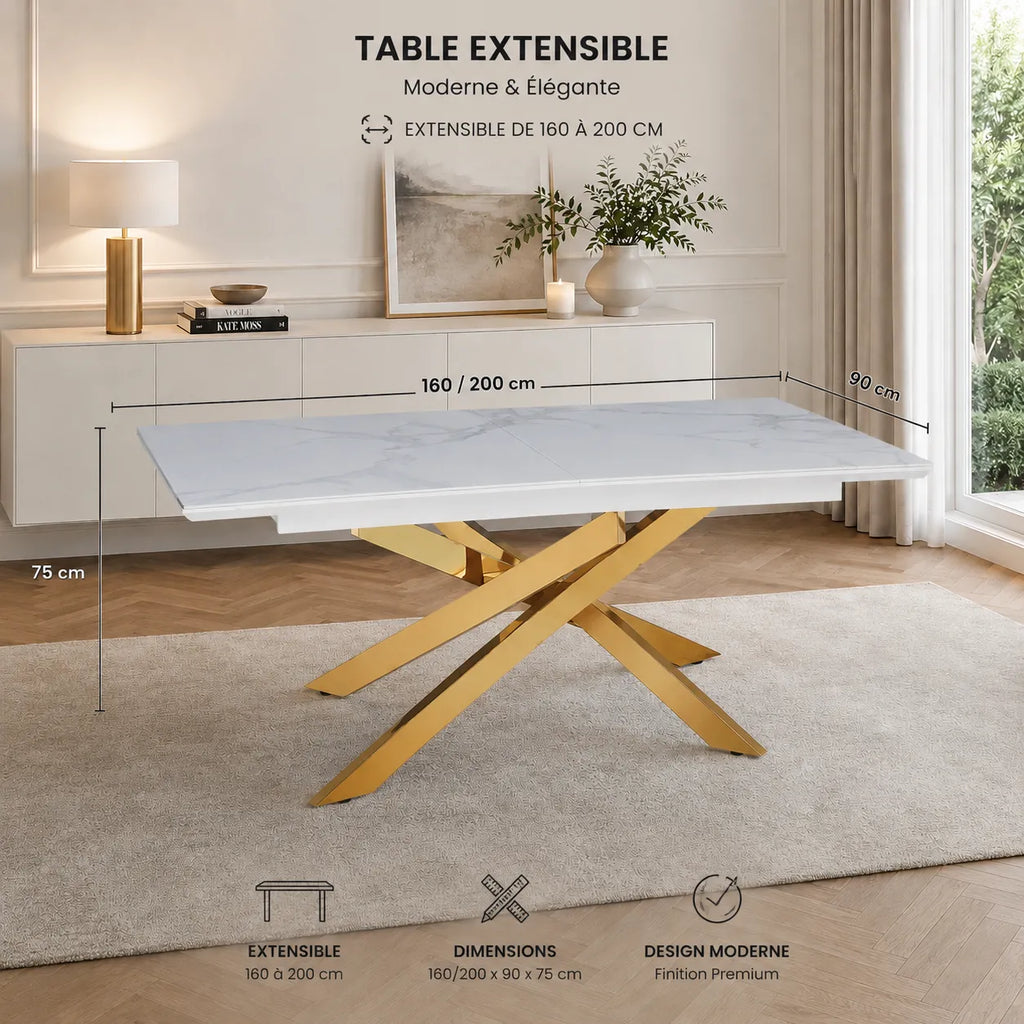 Table Extensible Agathe Pieds Dore 160/200