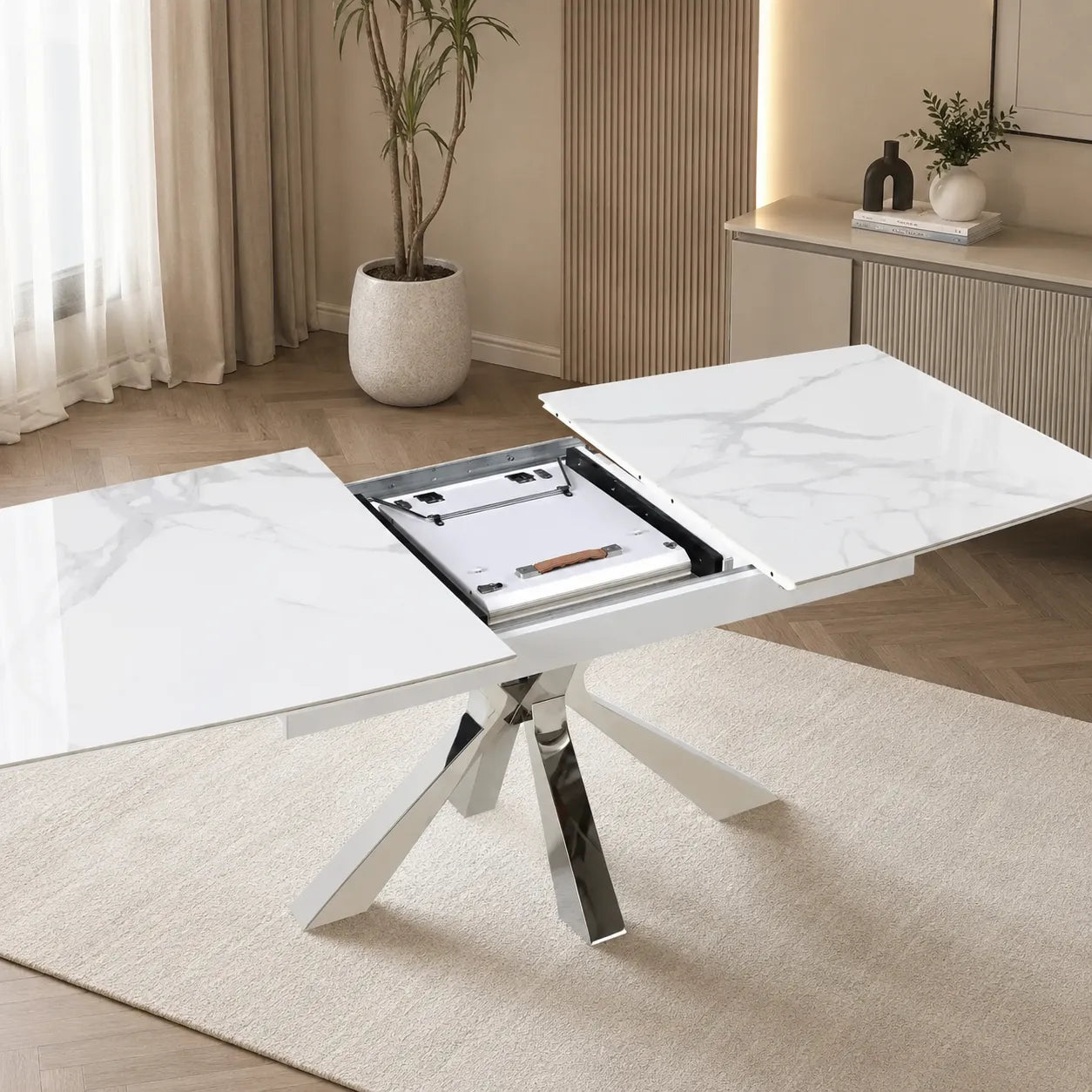 Table Extensible Bianca Pieds Chrome
