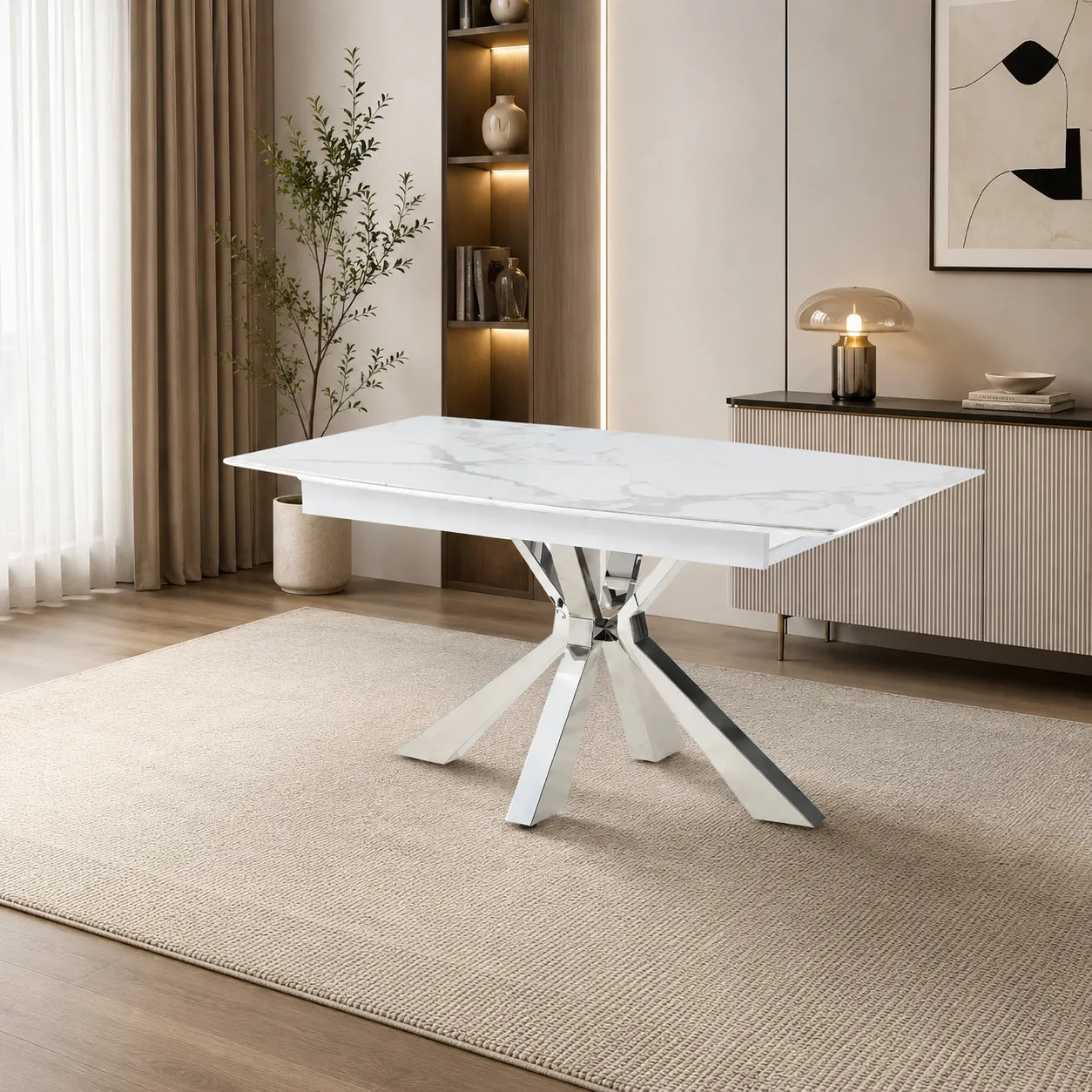 Table Extensible Bianca Pieds Chrome