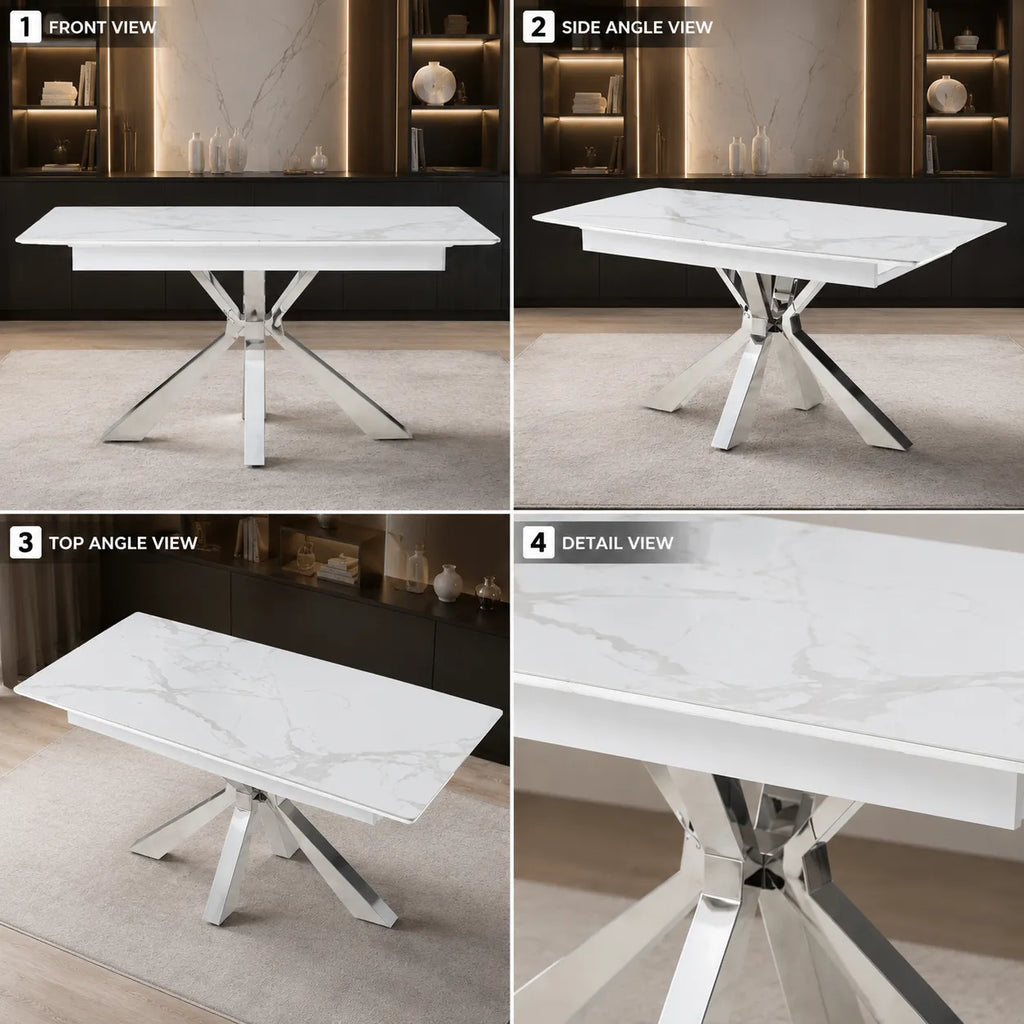 Table Extensible Bianca Pieds Chrome