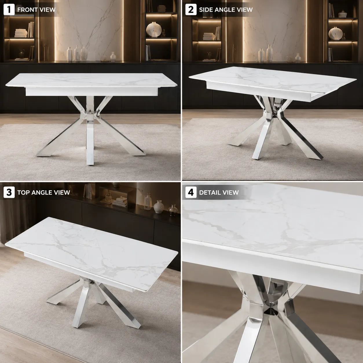 Table Extensible Bianca Pieds Chrome