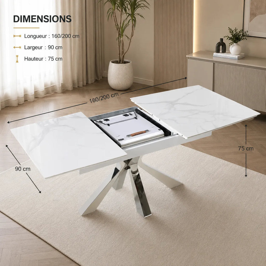 Table Extensible Bianca Pieds Chrome