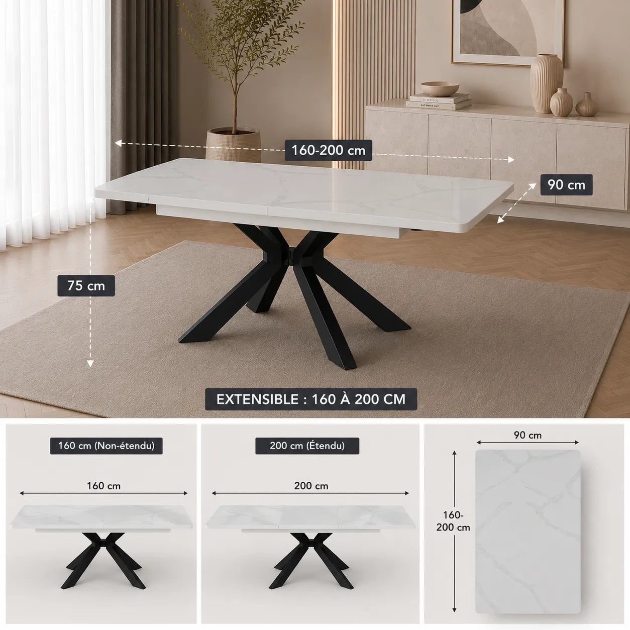Table Extensible Emma Bianca Pieds Noir