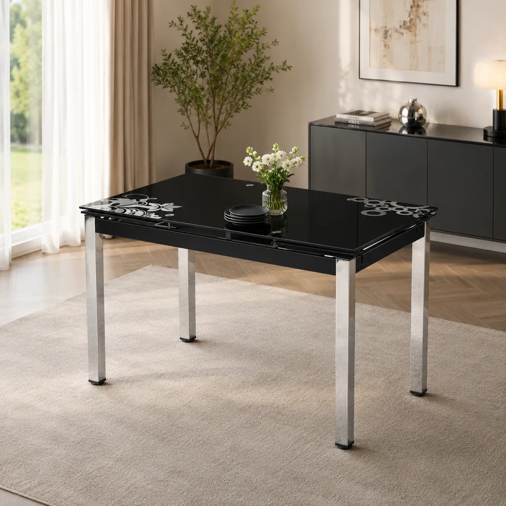 Table Extensible Lotus Noir Pied Chrome 110/170x70x75 CM