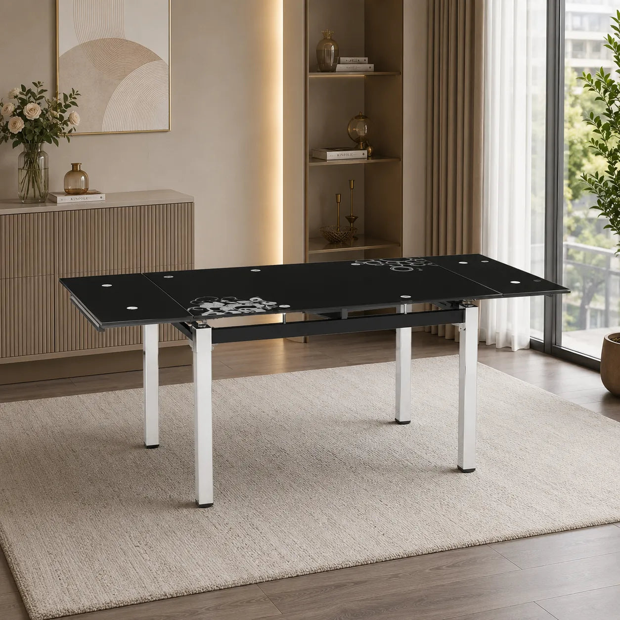 Table Extensible Lotus Noir Pied Chrome 110/170x70x75 CM