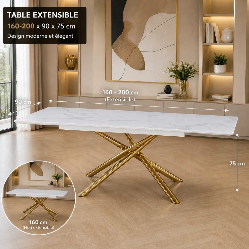 Table Extensible Zephir Pieds Gold 160/200