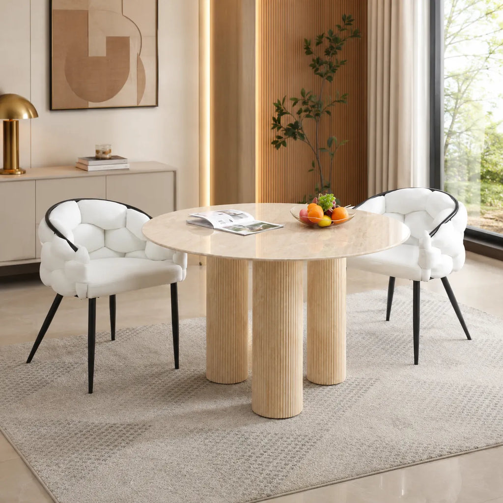 Table REPAS ANAIS PIEDS METAL TRAVERTIN  120 CM