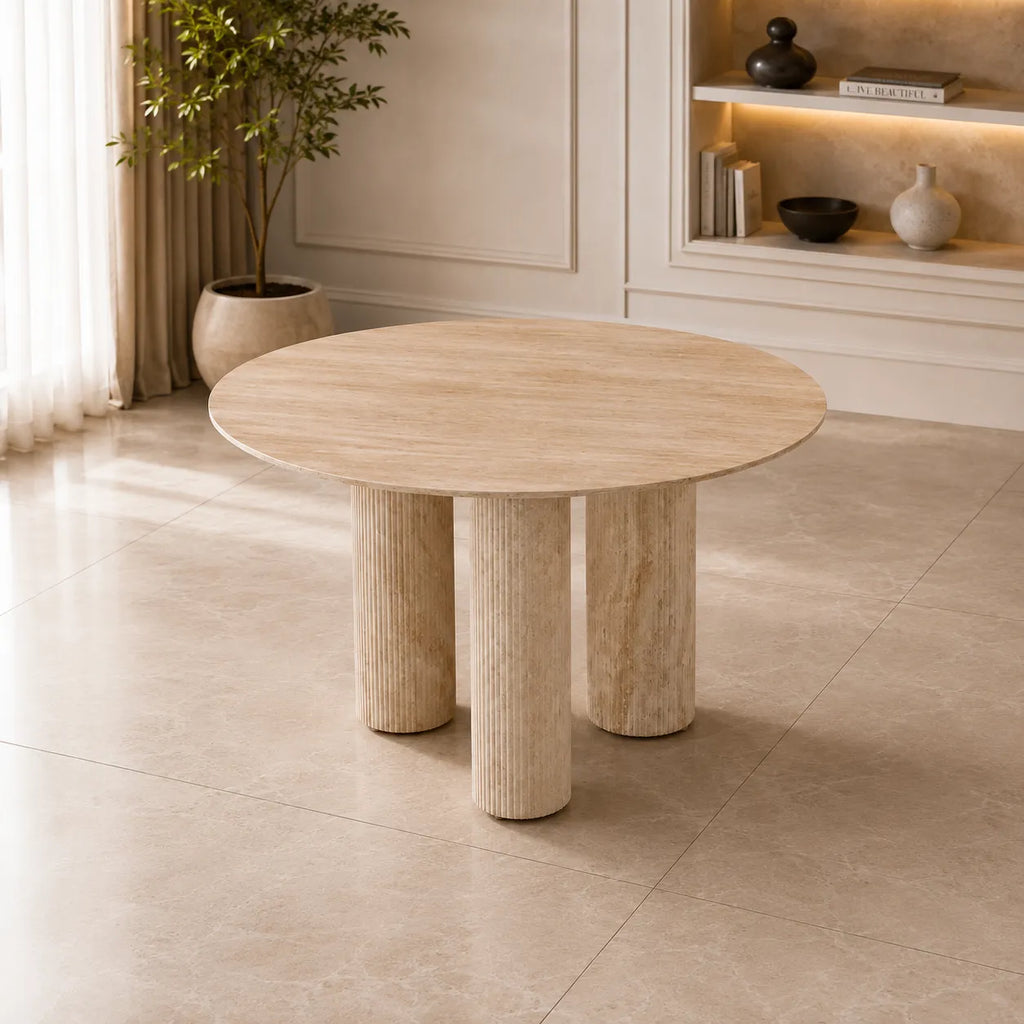 Table REPAS ANAIS PIEDS METAL TRAVERTIN  120 CM