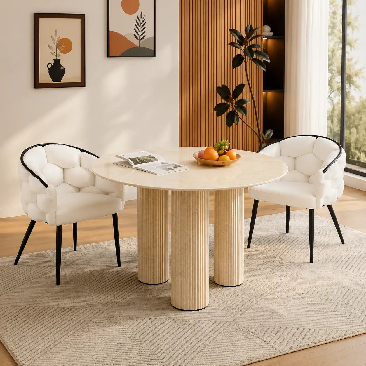 Table REPAS ANAIS PIEDS METAL TRAVERTIN  120 CM