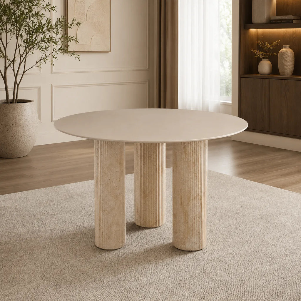 Table REPAS ANAIS PIEDS METAL TRAVERTIN  120 CM