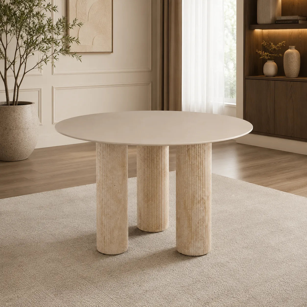 Table REPAS ANAIS PIEDS METAL TRAVERTIN  120 CM