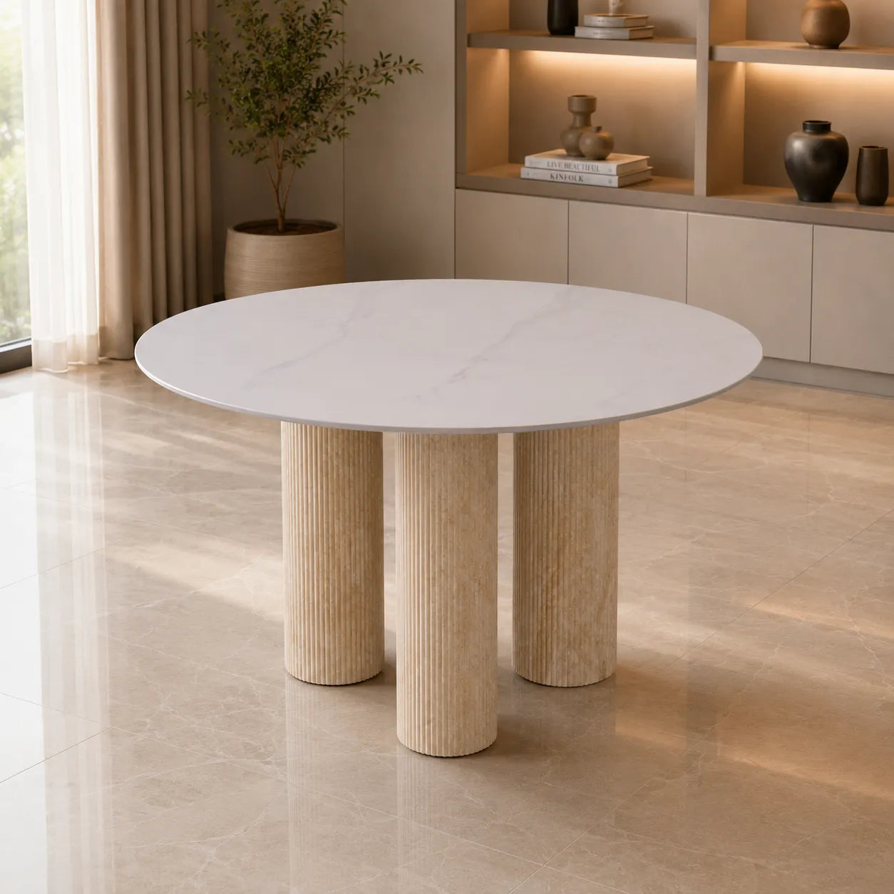 Table REPAS ANAIS PIEDS METAL TRAVERTIN  120 CM