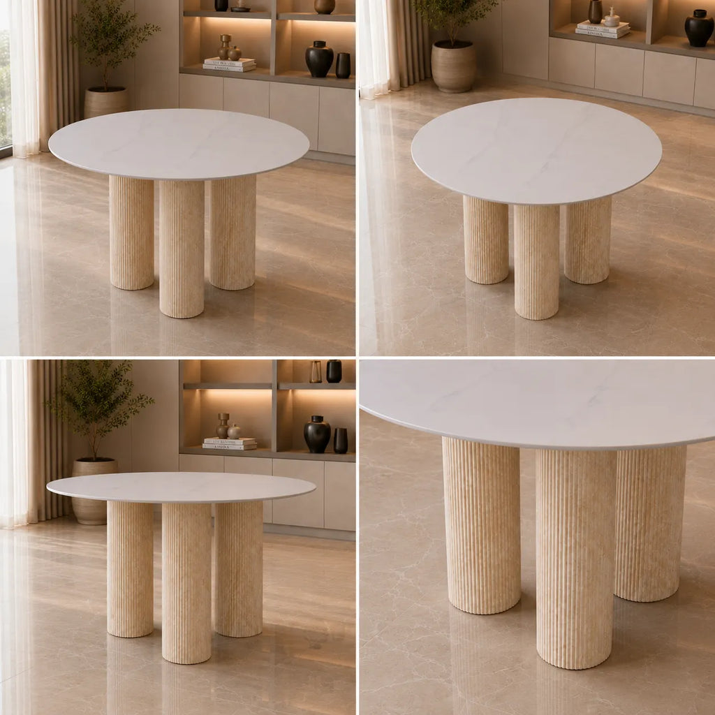 Table REPAS ANAIS PIEDS METAL TRAVERTIN  120 CM