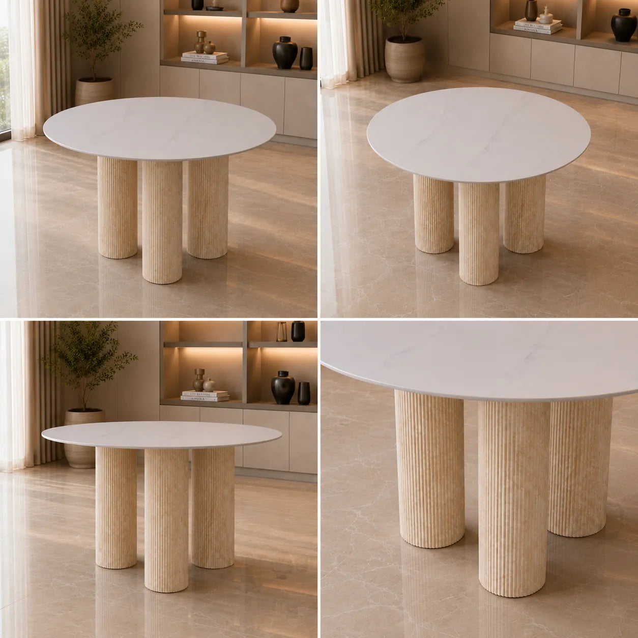 Table REPAS ANAIS PIEDS METAL TRAVERTIN  120 CM