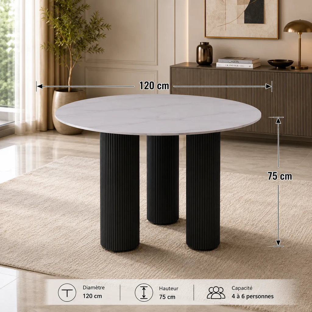 Table REPAS ANAÏS PIEDS NOIR PLATEAU  120cm