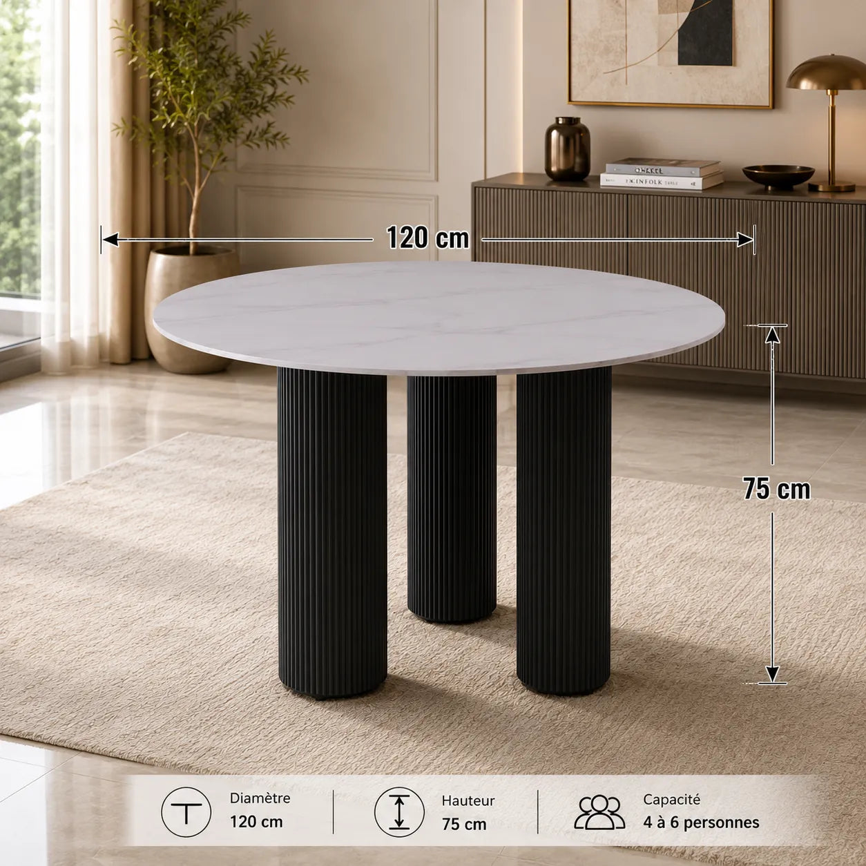 Table REPAS ANAÏS PIEDS NOIR PLATEAU  120cm