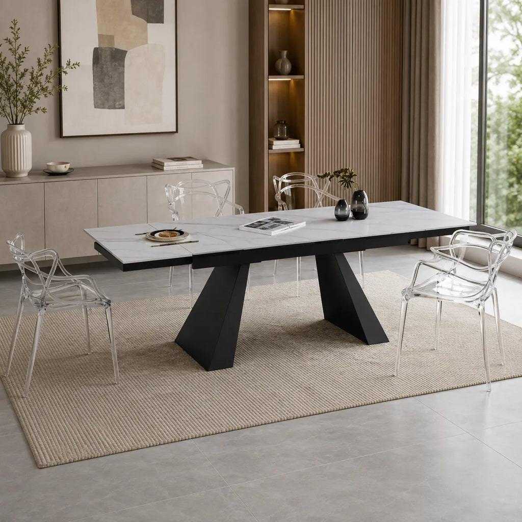 Table Rallonge Gulliver 160/240 CM Metal Noir Marbre Blanc