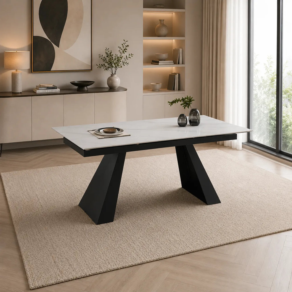 Table Rallonge Gulliver 160/240 CM Metal Noir Marbre Blanc